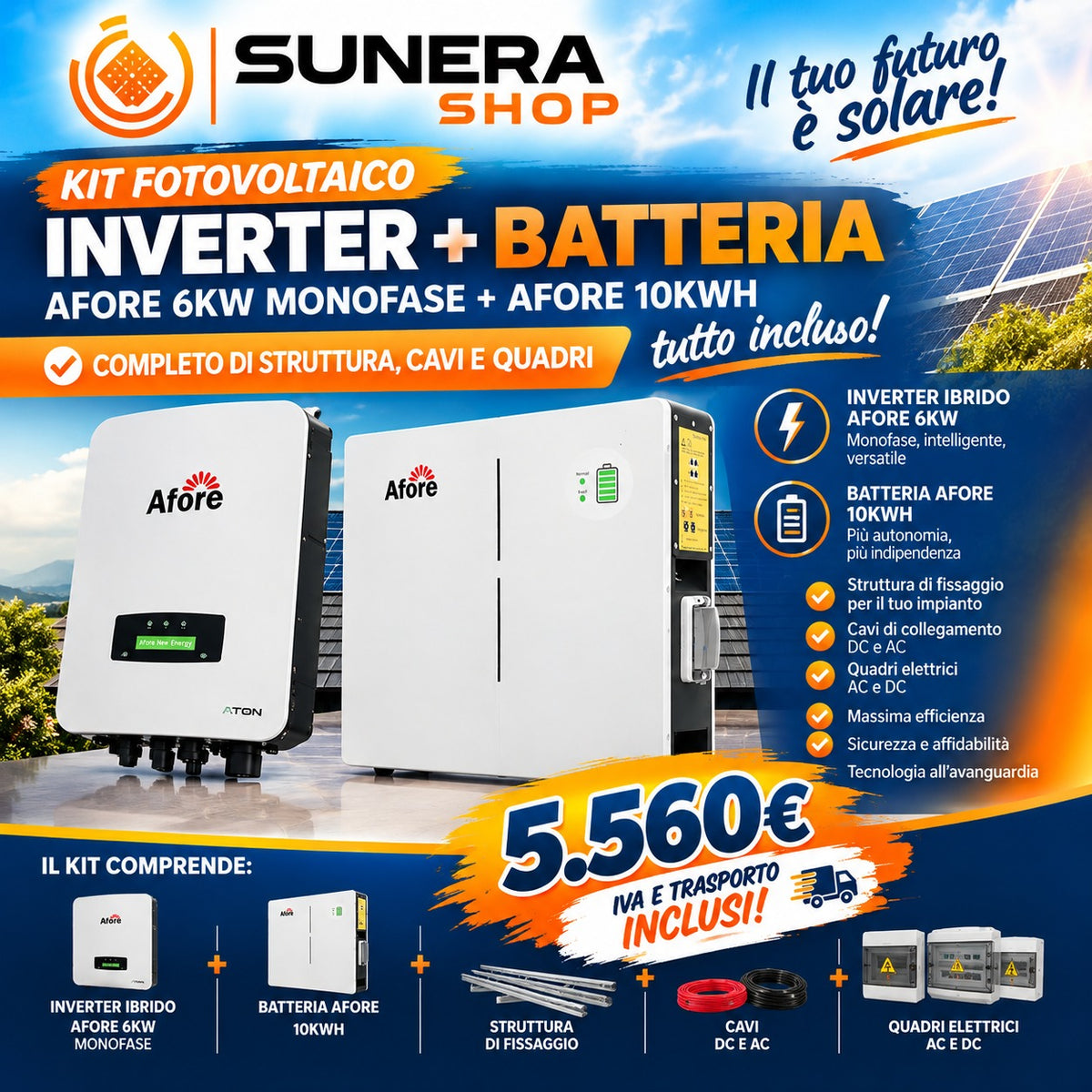 Kit Fotovoltaico Afore 6kW + 10kWh